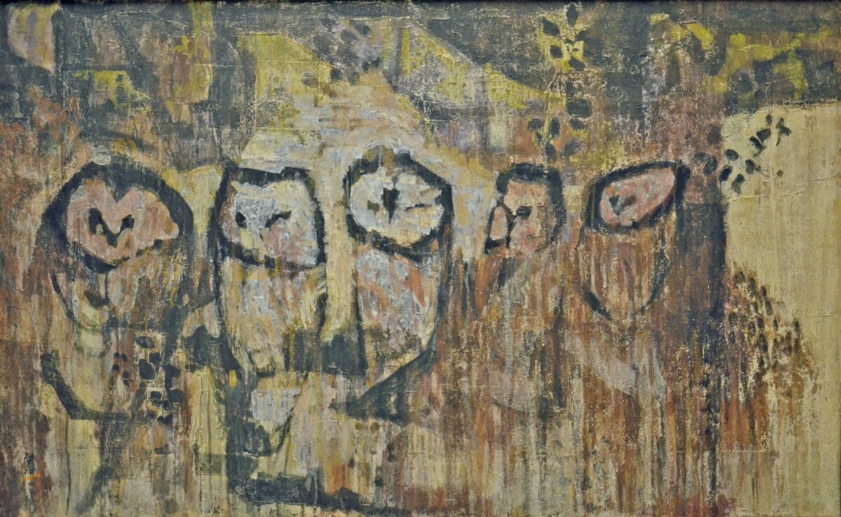 藤田隆治《五ひき》1961年　紙本着色　96.3×159.3cm